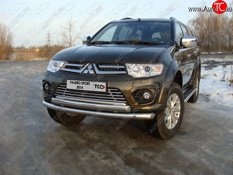 24 949 р. Защита передняя нижняя двойная 76,1*75 мм ТСС Тюнинг Mitsubishi Pajero Sport PB рестайлинг (2013-2017) (нержавейка)  с доставкой в г. Таганрог