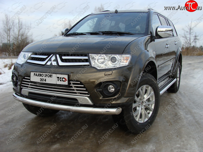 18 699 р. Защита переднего бампера нижняя 76,1 мм ТСС Тюнинг Mitsubishi Pajero Sport PB рестайлинг (2013-2017) (нержавейка)  с доставкой в г. Таганрог