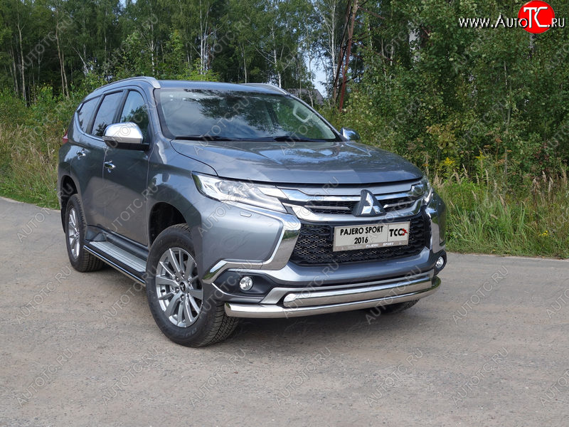 24 999 р. Защита передняя нижняя двойная 76,1*75 мм ТСС Тюнинг  Mitsubishi Pajero Sport  QE (2015-2021) дорестайлинг (нержавейка)  с доставкой в г. Таганрог