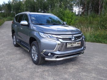 Защита переднего бампера нижняя с ДХО 76,1 мм ТСС Тюнинг Mitsubishi Pajero Sport QE дорестайлинг (2015-2021)  (нержавейка)