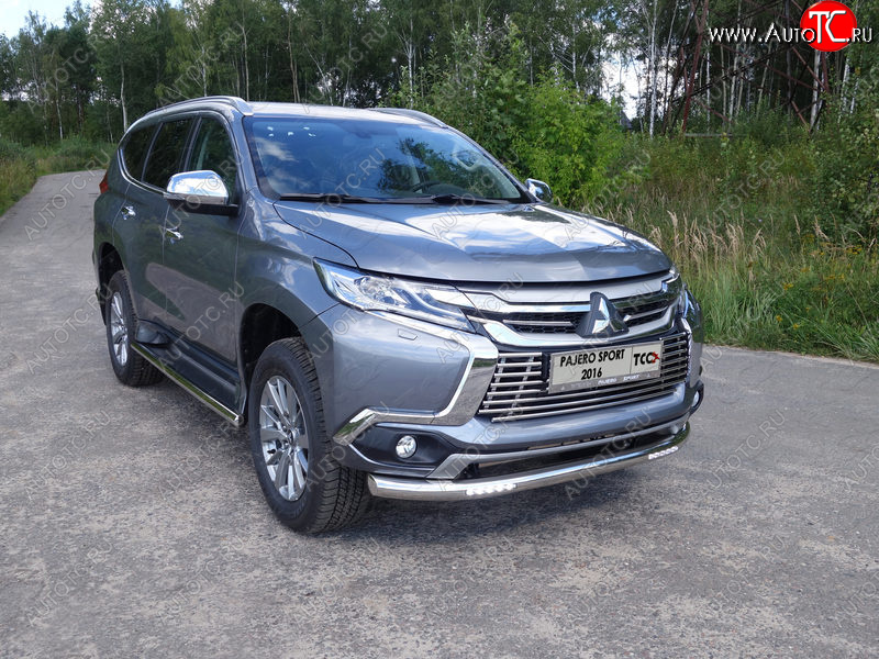 38 949 р. Защита переднего бампера нижняя с ДХО 76,1 мм ТСС Тюнинг Mitsubishi Pajero Sport QE дорестайлинг (2015-2021) (нержавейка)  с доставкой в г. Таганрог