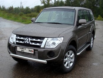 19 999 р. Защита переднего бампера овальная 75х42 мм ТСС тюнинг  Mitsubishi Pajero  4 V90 (2011-2015) 1-ый рестайлинг (нержавейка)  с доставкой в г. Таганрог. Увеличить фотографию 1