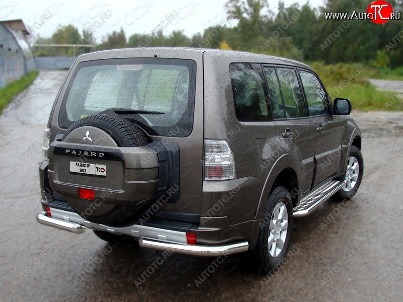 22 999 р. Защита задняя (уголки, нержавейка 76,1 мм) ТСС Тюнинг Mitsubishi Pajero 4 V80 3 дв. 1-ый рестайлинг (2011-2014)  с доставкой в г. Таганрог