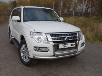 26 499 р. Защита передняя нижняя двойная 76,1*75 мм ТСС Тюнинг  Mitsubishi Pajero  4 V90 (2014-2020) 2-ой рестайлинг (нержавейка)  с доставкой в г. Таганрог. Увеличить фотографию 1