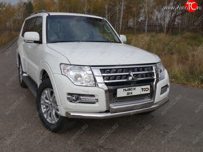 26 499 р. Защита передняя нижняя двойная 76,1*75 мм ТСС Тюнинг  Mitsubishi Pajero  4 V90 (2014-2020) 2-ой рестайлинг (нержавейка)  с доставкой в г. Таганрог