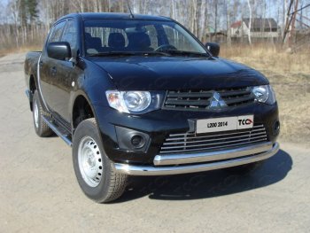 24 949 р. Защита передняя нижняя двойная 76*75 мм Long ТСС Тюнинг  Mitsubishi L200  4 (2013-2016)  рестайлинг (нержавейка)  с доставкой в г. Таганрог. Увеличить фотографию 1