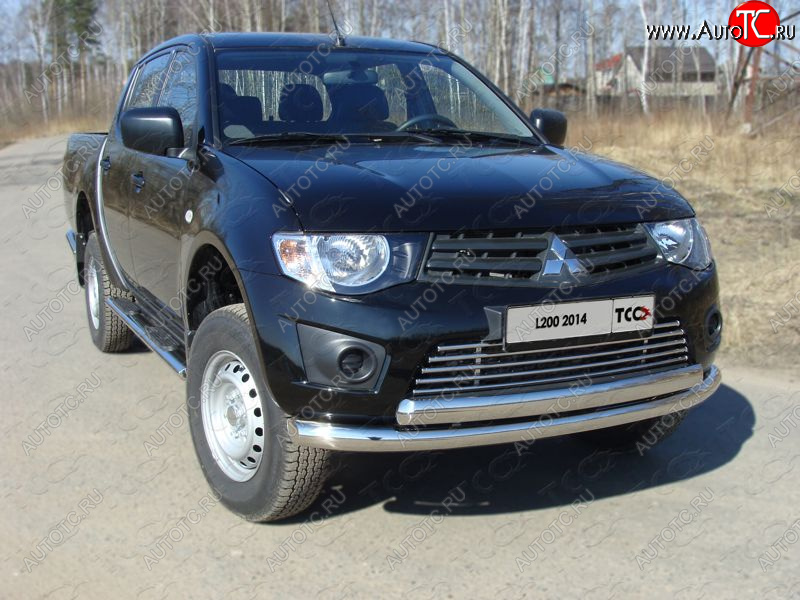 24 949 р. Защита передняя нижняя двойная 76*75 мм Long ТСС Тюнинг  Mitsubishi L200  4 (2013-2016)  рестайлинг (нержавейка)  с доставкой в г. Таганрог