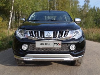 44 999 р. Защита передняя нижняя овальная с ДХО 75х42 мм ТСС Тюнинг  Mitsubishi L200  5 KK,KL (2015-2019) дорестайлинг (нержавейка)  с доставкой в г. Таганрог. Увеличить фотографию 1