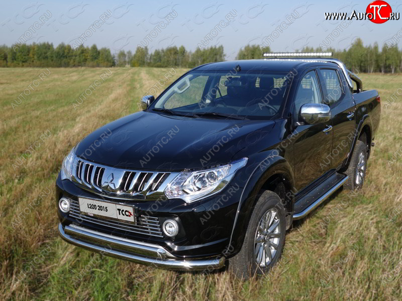 26 499 р. Защита передняя нижняя двойная 76,1*75 мм Тюнинг  Mitsubishi L200  5 KK,KL (2015-2019) дорестайлинг (нержавейка)  с доставкой в г. Таганрог