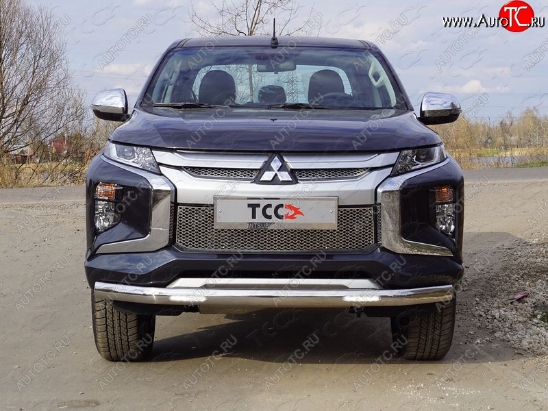 39 899 р. Защита передняя нижняя овальная с ДХО 75х42 мм ТСС Тюнинг Mitsubishi L200 5 KK,KL рестайлинг (2018-2022) (нержавейка)  с доставкой в г. Таганрог