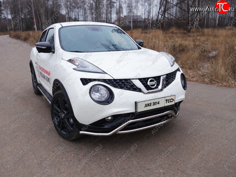 14 999 р. Защита переднего бампера кенгурин 42,4 мм ТСС Тюнинг  Nissan Juke  1 YF15 (2014-2020) рестайлинг (нержавейка)  с доставкой в г. Таганрог