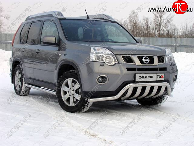 29 999 р. Защита переднего бампера нижняя 60,3*75 мм ТСС Тюнинг Nissan X-trail 2 T31 рестайлинг (2010-2015) (нержавейка)  с доставкой в г. Таганрог