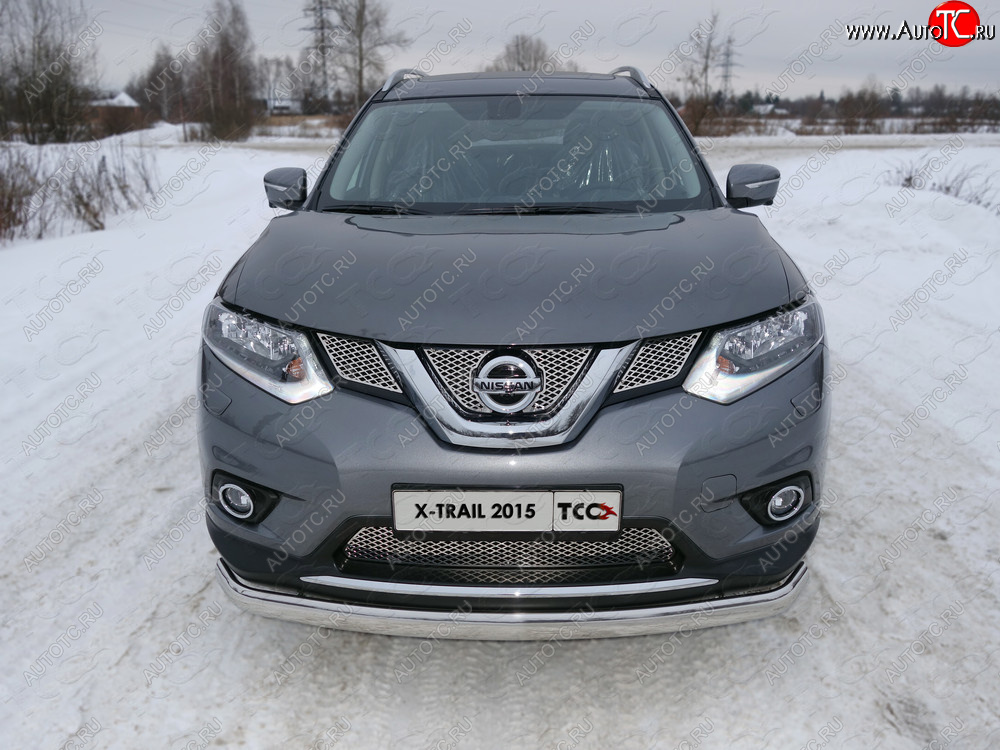 24 999 р. Защита переднего бампера нижняя овальная 75х42 мм ТСС Тюнинг Nissan X-trail 3 T32 дорестайлинг (2013-2018) (нержавейка)  с доставкой в г. Таганрог