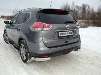 Защита задняя (уголки овальные, нержавейка 75х42 мм) ТСС Тюнинг Nissan X-trail 3 T32 дорестайлинг (2013-2018)  (уголки овальные)