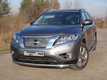 Защита переднего бампера нижняя овальная 75х42 мм ТСС Тюнинг Nissan Pathfinder R52 дорестайлинг (2012-2017)  (нержавейка)