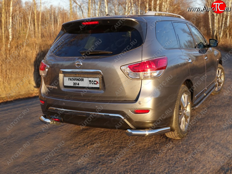 23 549 р. Защита задняя (уголки, нержавейка 76,1 мм) ТСС Тюнинг  Nissan Pathfinder  R52 (2012-2017) дорестайлинг  с доставкой в г. Таганрог