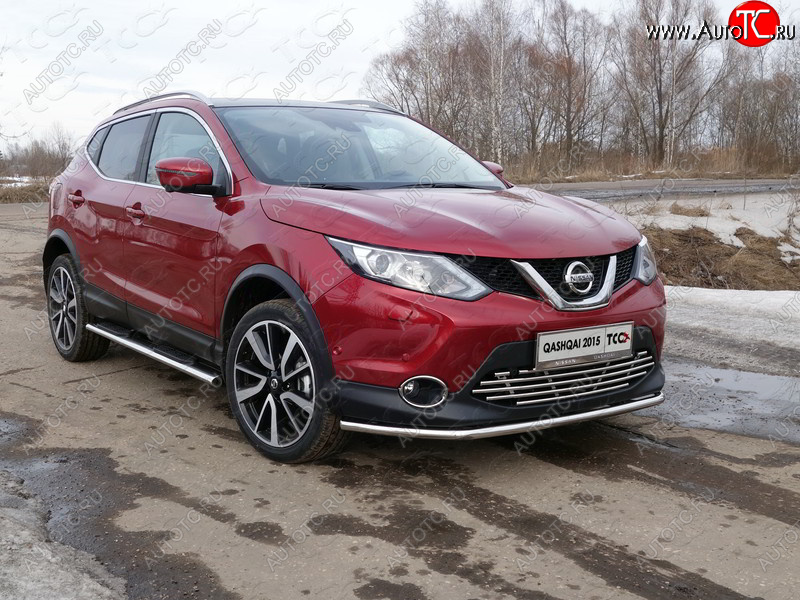 16 549 р. Защита переднего бампера нижняя 42,4 мм ТСС Тюнинг  Nissan Qashqai  2 (2013-2019) J11 дорестайлинг (нержавейка)  с доставкой в г. Таганрог