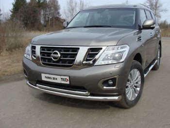 38 949 р. Защита передняя нижняя двойная 76,1*60,3 мм Тюнинг  Nissan Patrol  6 (2014-2017) Y62 рестайлинг (нержавейка)  с доставкой в г. Таганрог. Увеличить фотографию 1