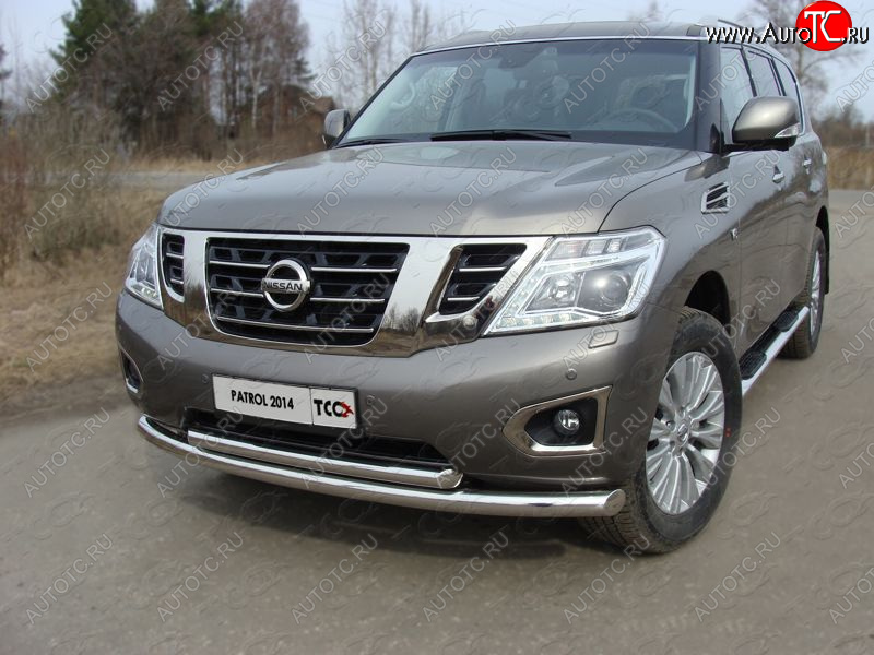 38 949 р. Защита передняя нижняя двойная 76,1*60,3 мм Тюнинг  Nissan Patrol  6 (2014-2017) Y62 рестайлинг (нержавейка)  с доставкой в г. Таганрог