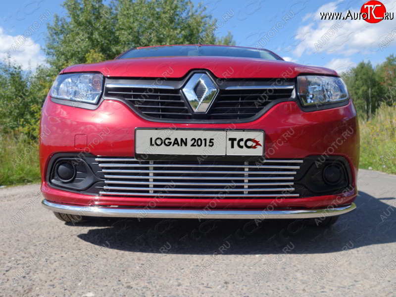 9 349 р. Нижняя декоративная вставка в бампер ТСС Тюнинг  Renault Logan  2 (2014-2018) дорестайлинг (d 12 мм)  с доставкой в г. Таганрог