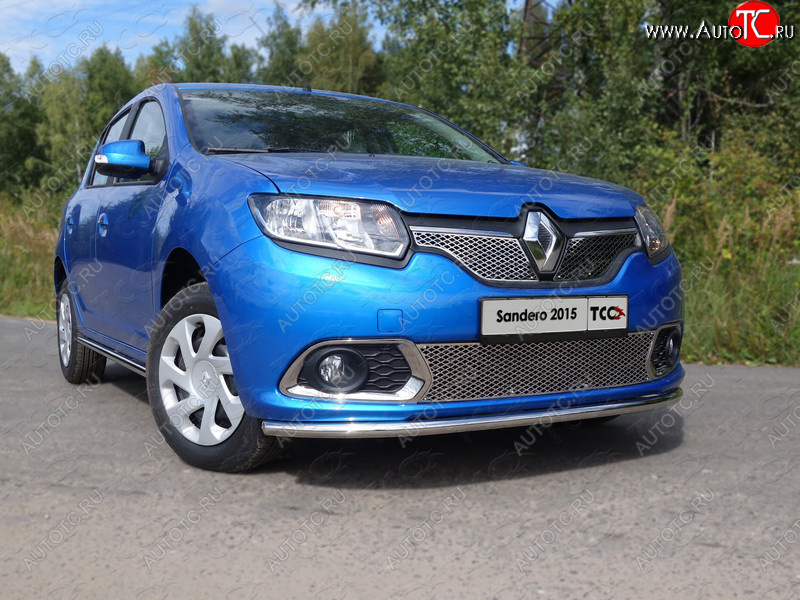 10 499 р. Защита переднего бампера нижняя d42,4 мм ТСС Тюнинг  Renault Sandero  (B8) (2014-2018) дорестайлинг (нержавейка)  с доставкой в г. Таганрог