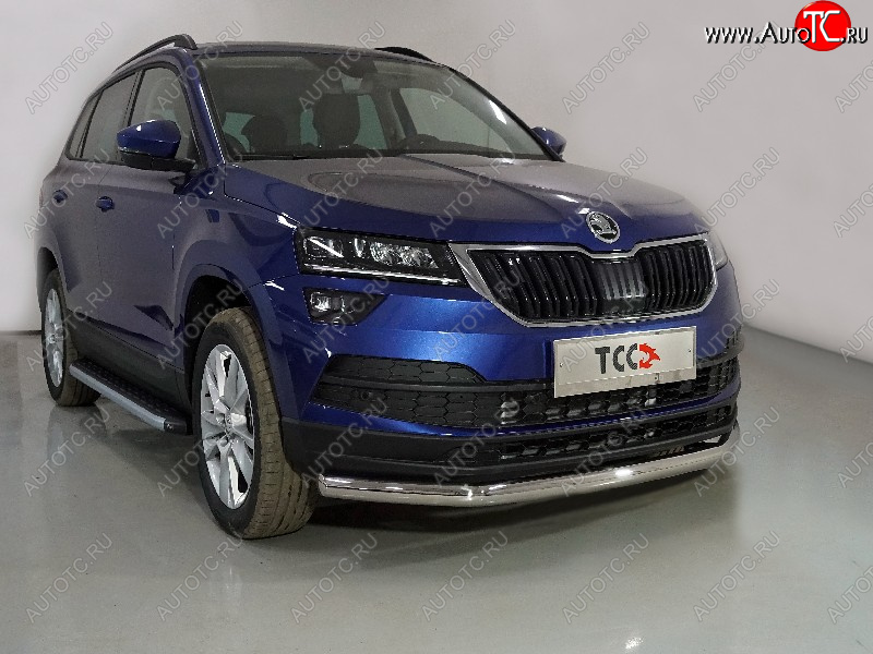 18 399 р. Защита переднего бампера нижняя d60,3 мм ТСС Тюнинг Skoda Karoq NU7 рестайлинг (2020-2025) (нержавейка)  с доставкой в г. Таганрог