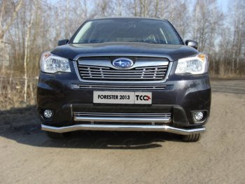 Защита переднего бампера нижняя двойная 60,3*42,4 мм ТСС Тюнинг Subaru Forester SJ дорестайлинг (2012-2016)  (нержавейка)