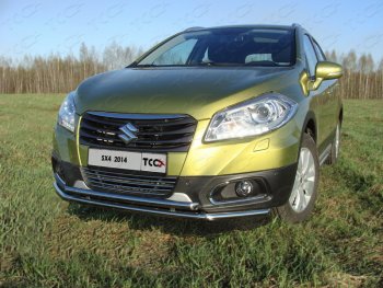 Защита переднего бампера нижняя двойная 42,4*42,4 мм ТСС Тюнинг Suzuki SX4 JYB, JYA хэтчбэк дорестайлинг (2013-2016)  (нержавейка)