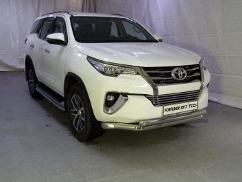 38 949 р. Защита передняя нижняя двойная 76,1*60,3 мм Тюнинг  Toyota Fortuner  AN160 (2015-2020) дорестайлинг (нержавейка)  с доставкой в г. Таганрог. Увеличить фотографию 1