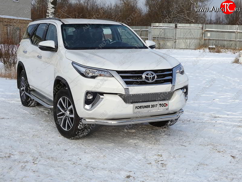 26 499 р. Защита переднего бампера нижняя 76,1 мм ТСС Тюнинг  Toyota Fortuner  AN160 (2015-2020) дорестайлинг (нержавейка)  с доставкой в г. Таганрог