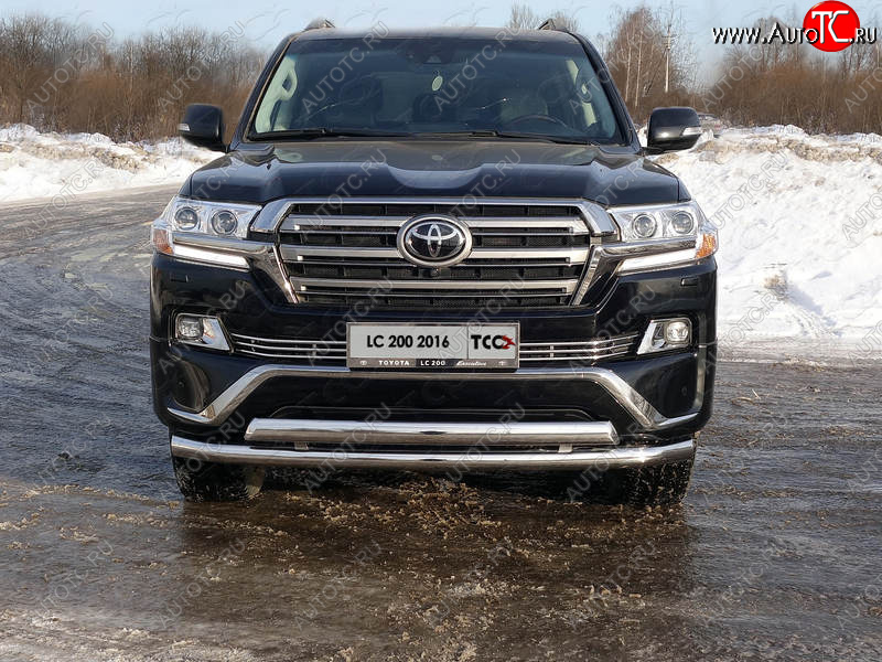 38 949 р. Защита передняя нижняя двойная 76,1*75 мм ТСС Тюнинг  Toyota Land Cruiser  200 (2015-2021) 2-ой рестайлинг (нержавейка)  с доставкой в г. Таганрог