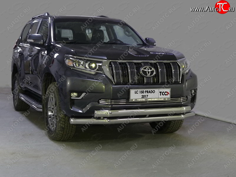 39 999 р. Защита передняя нижняя двойная 76,1*75 мм ТСС Тюнинг Toyota Land Cruiser Prado J150 2-ой рестайлинг (2017-2020) (нержавейка)  с доставкой в г. Таганрог