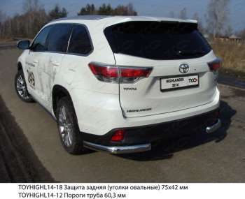 Защита задняя (уголки овальные 75х42 мм) ТСС Тюнинг Toyota (Тойота) Highlander (Хайлэндер)  XU50 (2013-2017) XU50 дорестайлинг  (уголки овальные)