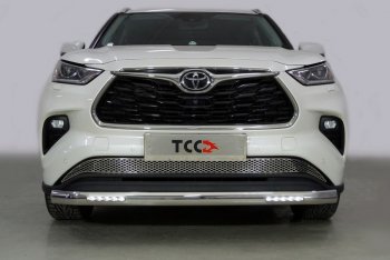 47 999 р. Защита передняя нижняя овальная с ДХО 75х42 мм ТСС Тюнинг  Toyota Highlander  XU70 (2020-2025) (нержавейка)  с доставкой в г. Таганрог. Увеличить фотографию 1