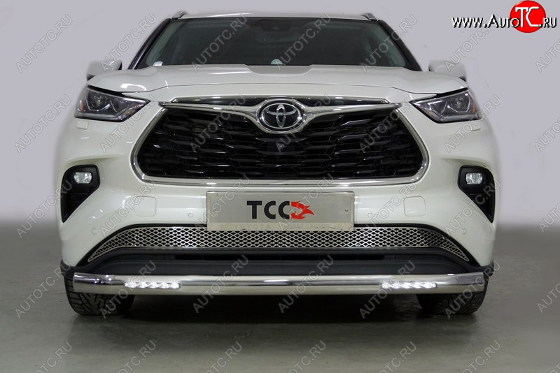 47 999 р. Защита передняя нижняя овальная с ДХО 75х42 мм ТСС Тюнинг  Toyota Highlander  XU70 (2020-2025) (нержавейка)  с доставкой в г. Таганрог