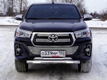 39 699 р. Защита переднего бампера нижняя с ДХО 76,1 мм ТСС Тюнинг  Toyota Hilux  AN120 (2017-2020) 1-ый рестайлинг (нержавейка)  с доставкой в г. Таганрог. Увеличить фотографию 1