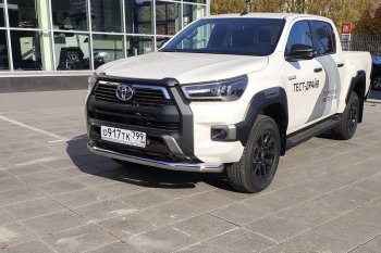 Защита переднего бампера нижняя 76,1 мм ТСС Тюнинг Toyota (Тойота) Hilux (Хайлюкс)  AN120 (2020-2024) AN120 2-ой рестайлинг  (нержавейка)