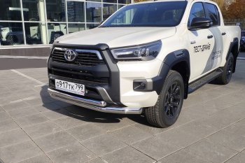 42 999 р. Защита передняя нижняя двойная 76,1*60,3 мм Тюнинг  Toyota Hilux  AN120 (2020-2025) 2-ой рестайлинг (нержавейка)  с доставкой в г. Таганрог. Увеличить фотографию 1