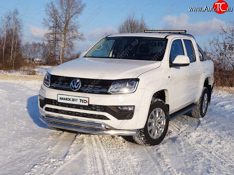 33 999 р. Защита передняя нижняя двойная 76,1*75 мм ТСС Тюнинг  Volkswagen Amarok (2016-2022) рестайлинг (нержавейка)  с доставкой в г. Таганрог