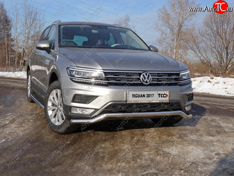 18 699 р. Защита переднего бампера нижняя d60,3 мм ТСС Тюнинг  Volkswagen Tiguan  Mk2 (2016-2020) дорестайлинг (нержавейка)  с доставкой в г. Таганрог