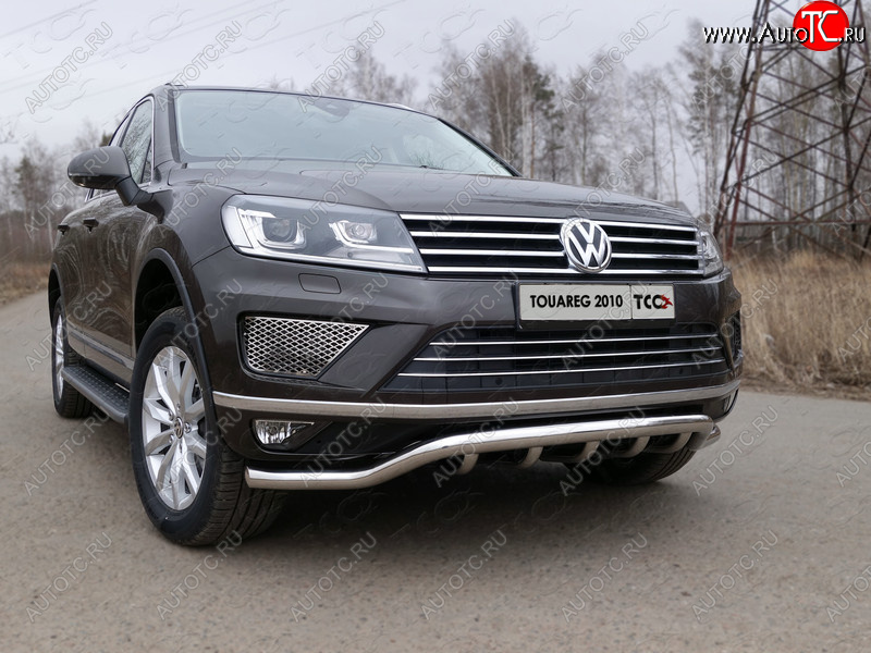 38 949 р. Защита передняя нижняя кенгурин 60,3*42,4 мм ТСС Тюнинг Volkswagen Touareg NF рестайлинг (2014-2018) (нержавейка)  с доставкой в г. Таганрог