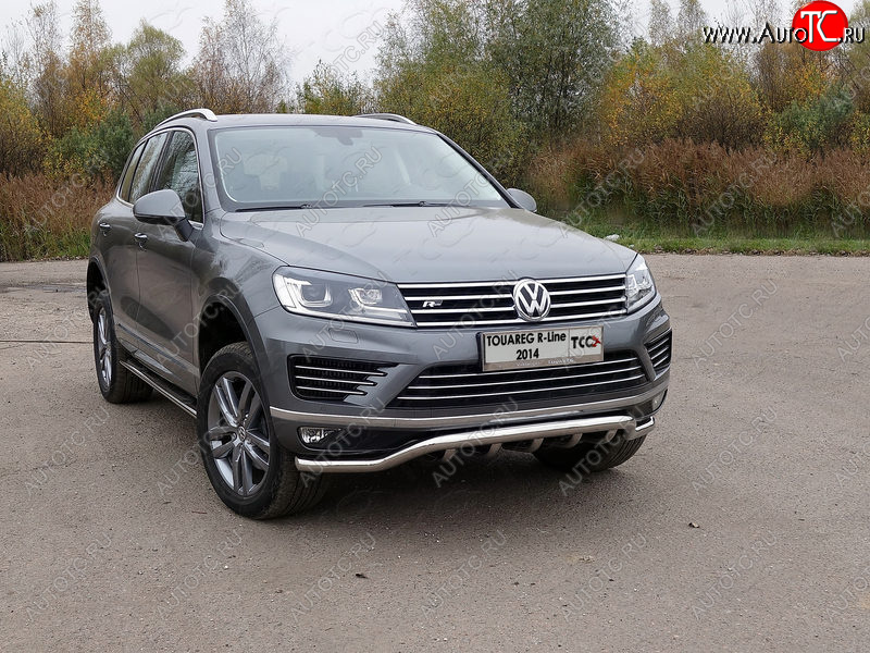 37 649 р. Защита передняя нижняя кенгурин 60,3*42,4 мм R-Line ТСС Тюнинг Volkswagen Touareg NF рестайлинг (2014-2018) (нержавейка)  с доставкой в г. Таганрог