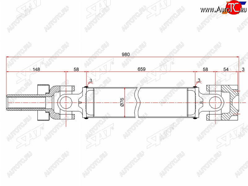 10 599 р. Вал карданный SAT  Mitsubishi Pajero ( 2 V20,  2 V30/V40) (1991-1999) дорестайлинг, рестайлинг (передний привод)  с доставкой в г. Таганрог