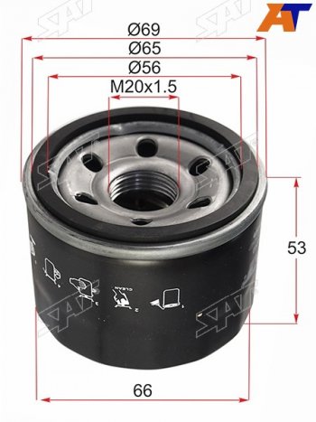 Фильтр масляный SAT Mitsubishi (Митсубиси) Minica (Миника)  H4 (1998-2011) H4 хэтчбэк 3 дв. дорестайлинг, хэтчбэк 5 дв. дорестайлинг, хэтчбэк 3 дв. рестайлинг, хэтчбэк 5 дв. рестайлинг