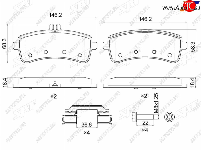 1 569 р. Колодки тормозные задние RH-LH SAT  Mercedes-Benz S class  W222 (2013-2017) седан гибрид дорестайлинг  с доставкой в г. Таганрог