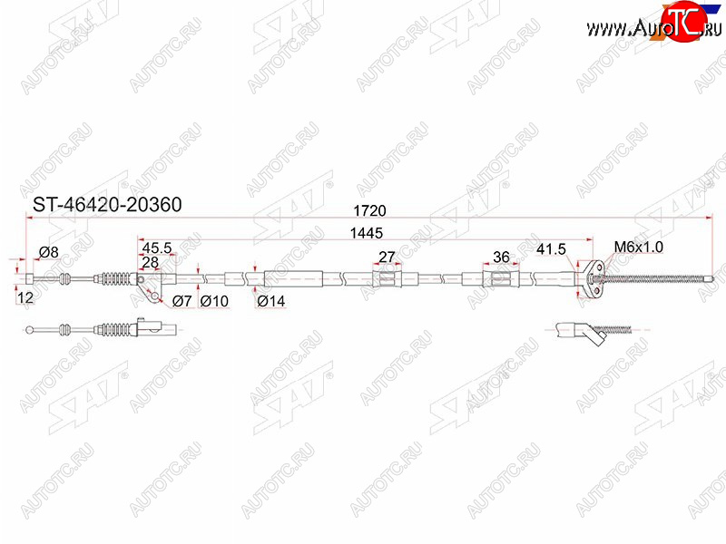 1 379 р. Трос ручника 2WD RH SAT  Toyota Caldina ( T190,  T210) - Corona SF  T190 (дисков тормоза)  с доставкой в г. Таганрог