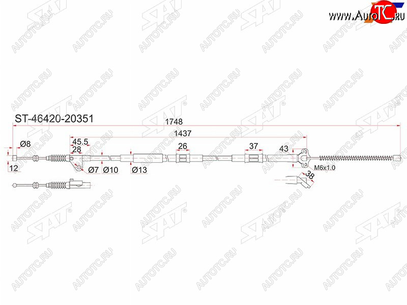 1 199 р. Трос ручника 2WD RH SAT  Toyota Caldina ( T190,  T210) - Corona SF  T190 (барабанные тормоза)  с доставкой в г. Таганрог