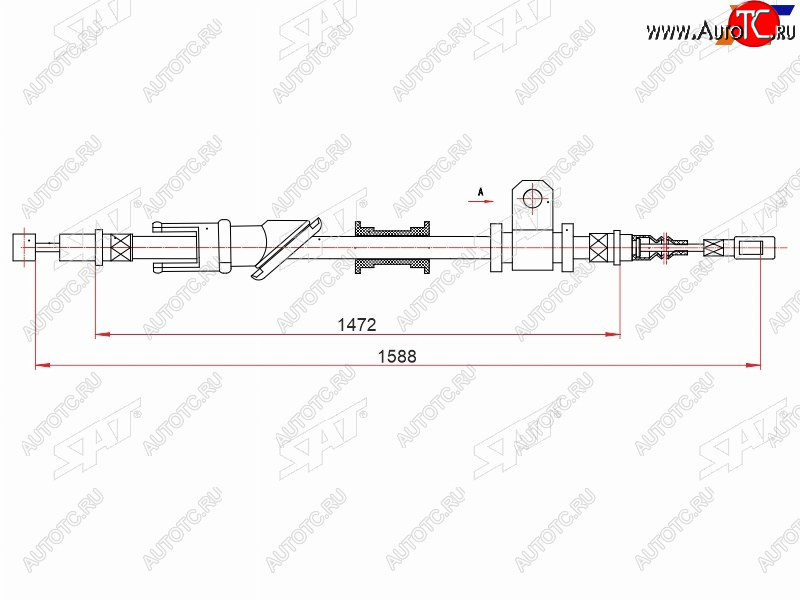 1 249 р. Трос ручного тормоза RH SAT Mitsubishi Lancer 9 1-ый рестайлинг универсал (2003-2005)  с доставкой в г. Таганрог