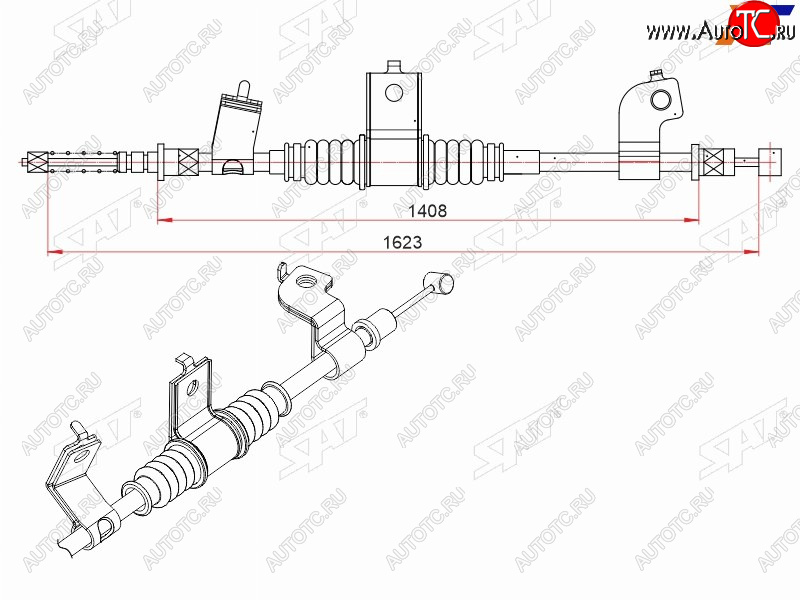 1 539 р. Трос ручного тормоза SAT  Mitsubishi Outlander  CW0W (2005-2012) дорестайлинг, рестайлинг  с доставкой в г. Таганрог