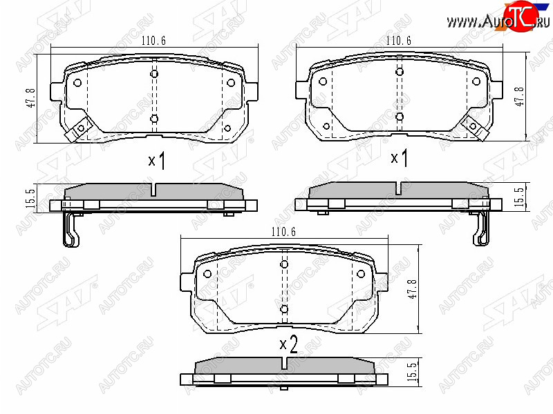 1 159 р. Колодки тормозные задние LH-RH SAT Hyundai Starex/Grand Starex/H1 TQ дорестайлинг (2007-2013)  с доставкой в г. Таганрог